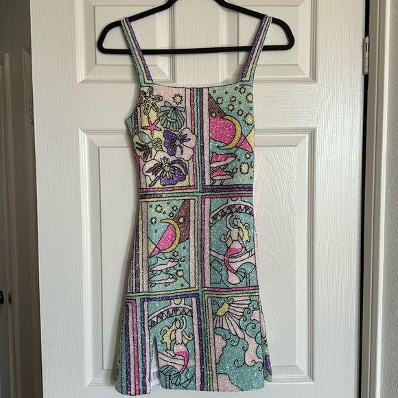 Oceanus Talia Hand Beaded Multi-Coloured Crystal Party Dress in Pastel - Picture 2 of 8